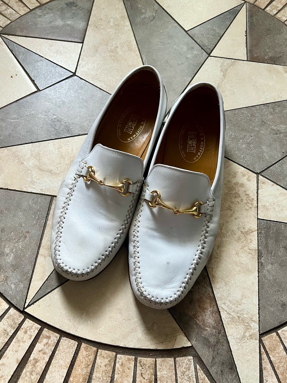 Maus & Hoffman White Leather Men's Horsebit Loafers